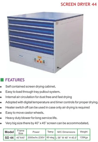 Mild Steel Semi-Automatic Screen frame dryer, Capacity: 10 screens