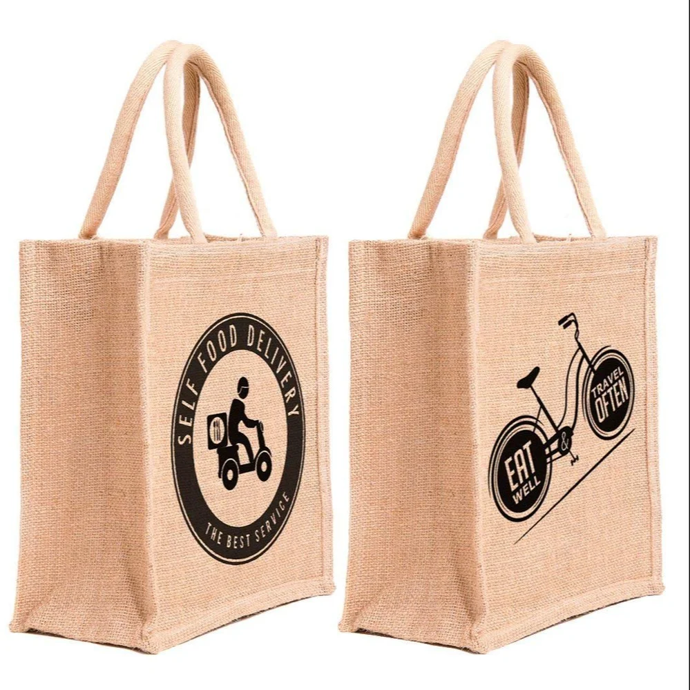 Brown Printed Jute Lunch Bag